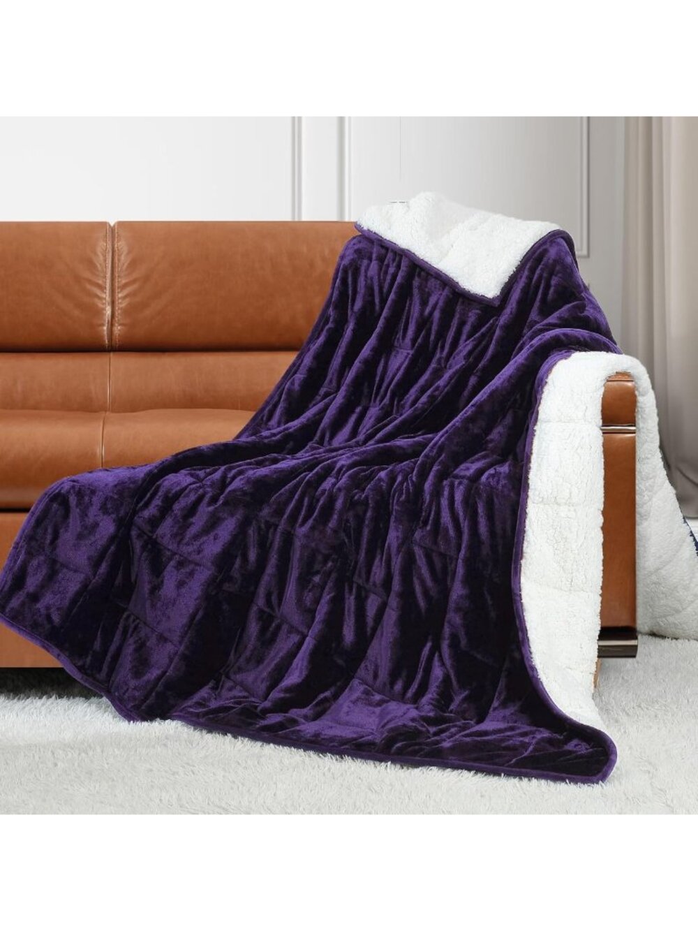 12 lbs Twin Weighted Blanket - Soft Velour Fleece & Warm Sherpa for Couch & Bed